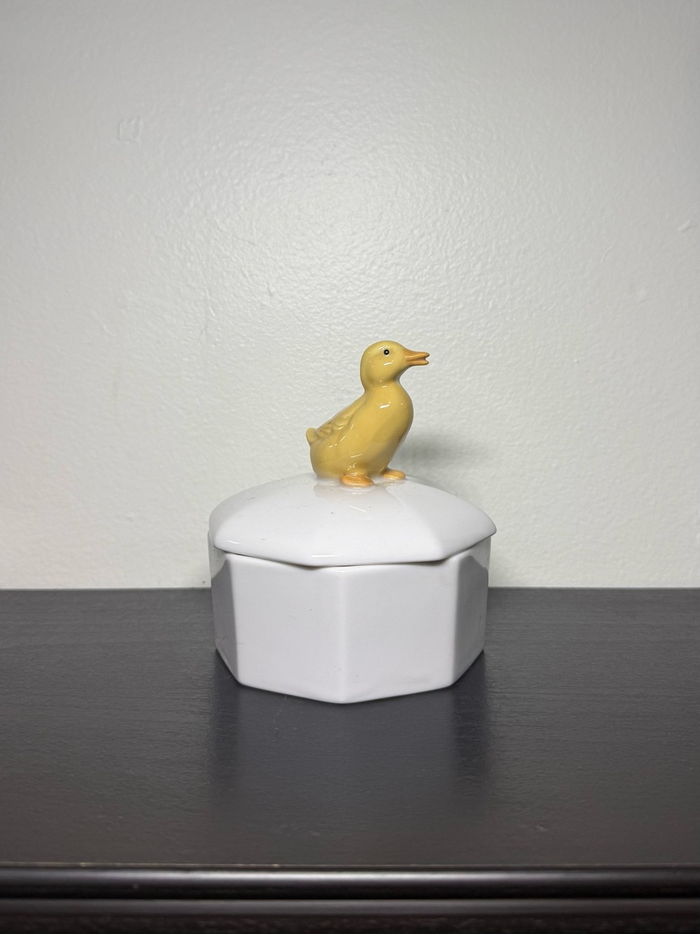New Vintage 1990s Ceramic Jar With Yellow Duck On Lid